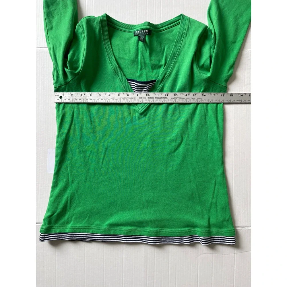 Lauren Ralph Lauren Green V‎ Neck Layered Top XL Cotton